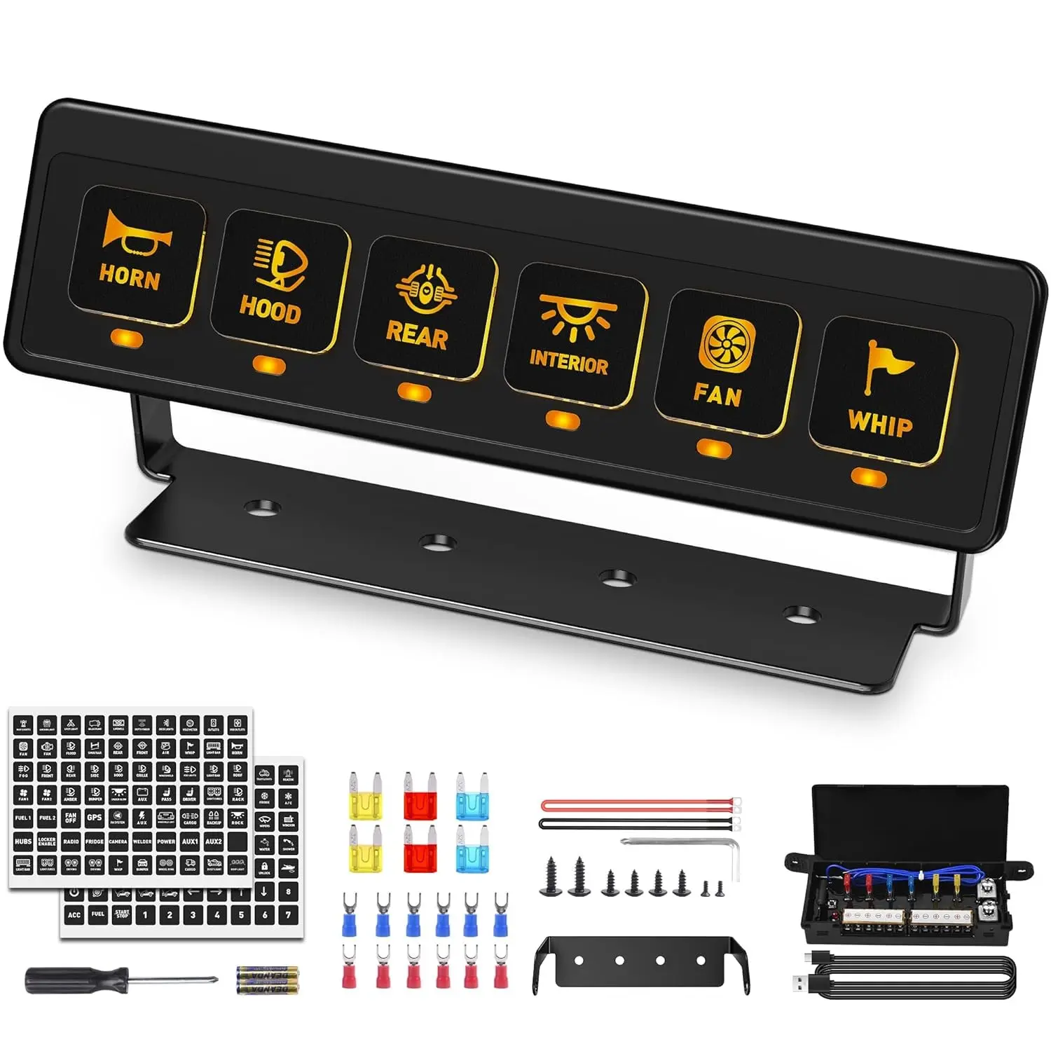 6 Gang Wireless 12V 80A Auxiliary Car Switch Panel - Universal Fit Circuit Control Relay System Box with 4 Light Modes, Memory Mode for Car, Off-Road Vehicles