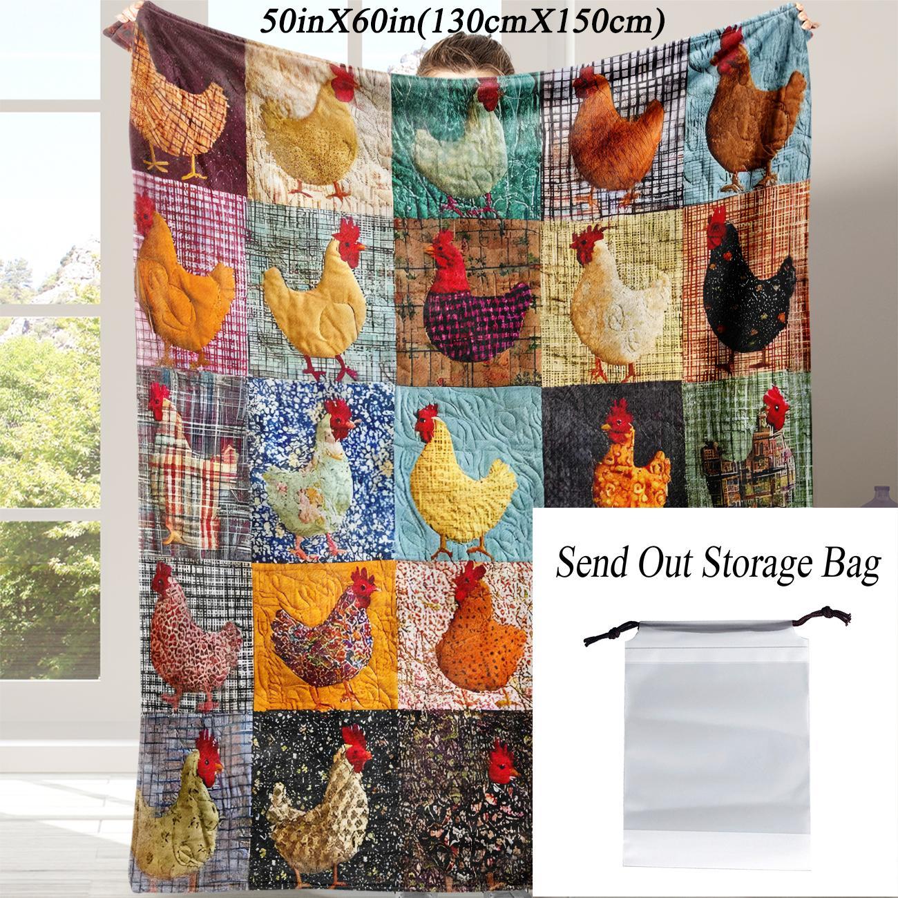 Cute Chicken Pattern Fleece Blanket, 1 Count Soft Comfortable Throw Blanket, Warm Nap Blanket for Home Office Travel Camping, Soft Comfy Blanket