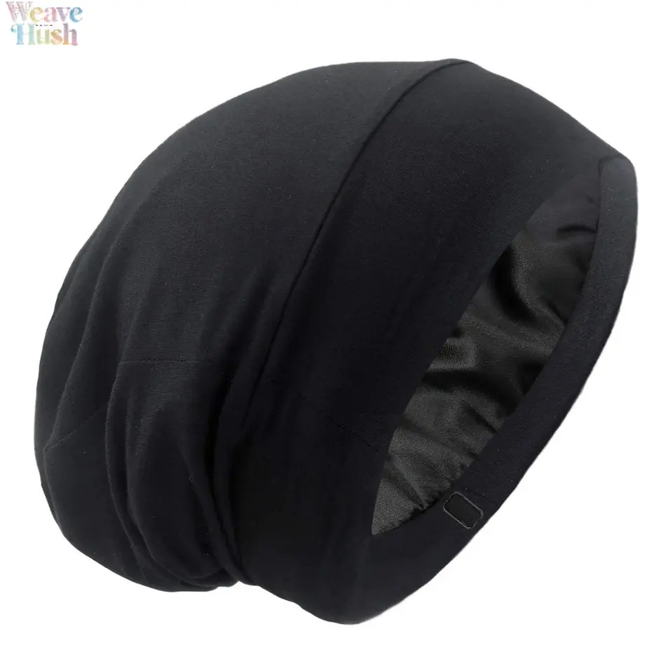 Adjustable Satin‑Lined Sleep Cap, Night Hair Care Essentials, Soft Silky Breathable Night Beanie, Anti‑Frizz Curly Hair Protection Wrap for Men & Women with Hair Bundles for Sleep and Daily Beauty Routine