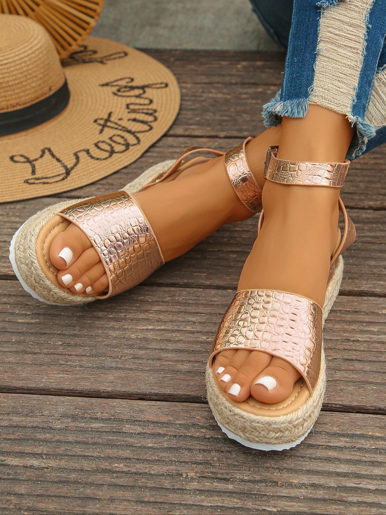 Women's Solid Color, 2024 Casual Comfortable Sandals for Summer, Lightweight All-match Flatform Shoes for Daily Wear, Fashionable Espadrilles Sandals