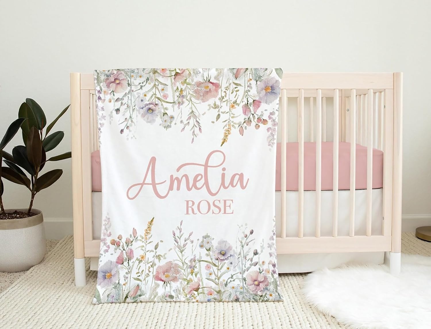 Wildflower Personalized   Blankets for Girls Customized Name Blanket for   Girl Swaddle - Soft Minky Fleece Sherpa Material