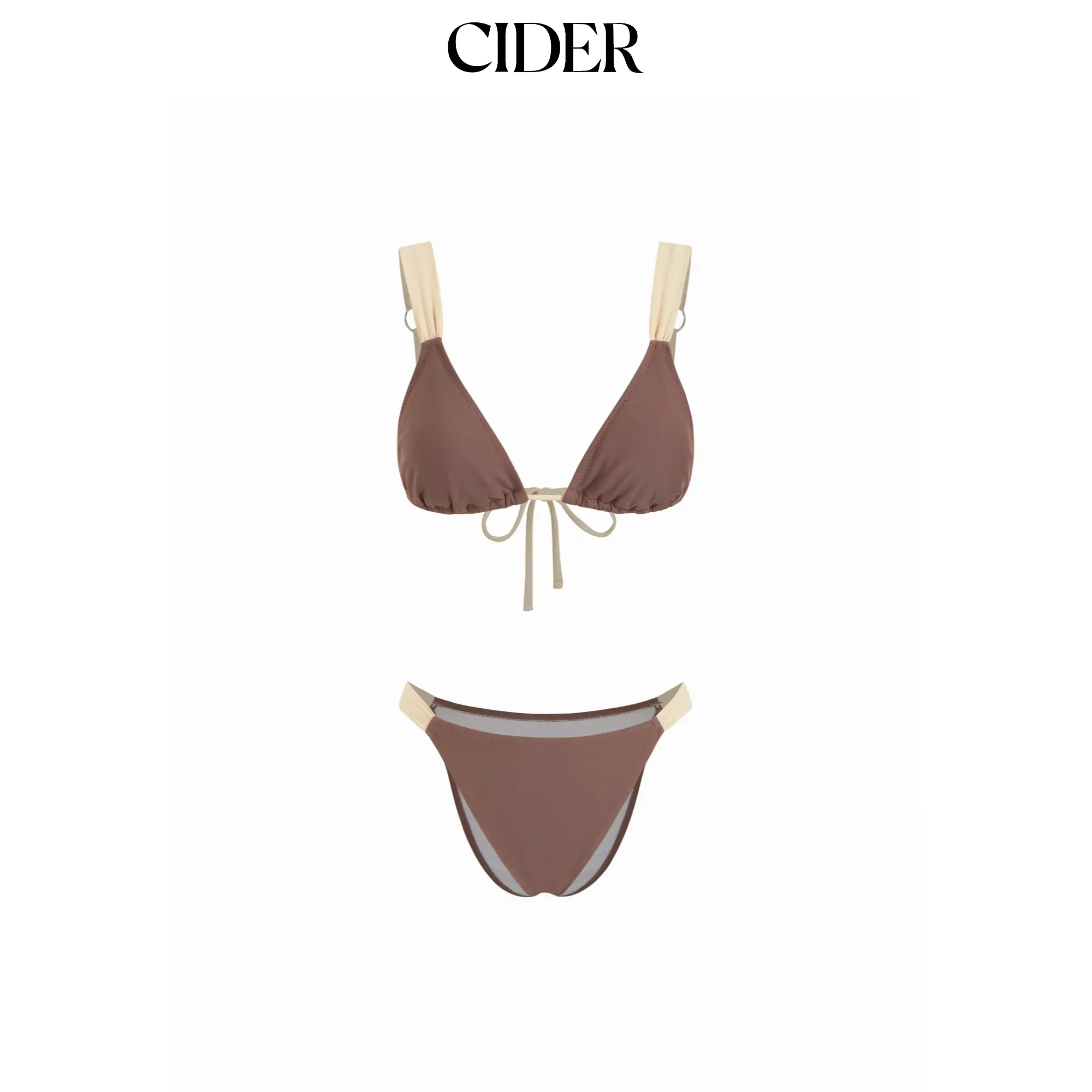 Cider High Stretch V-neck Colorblock Ring Detail Triangle Cheeky Bikini Set