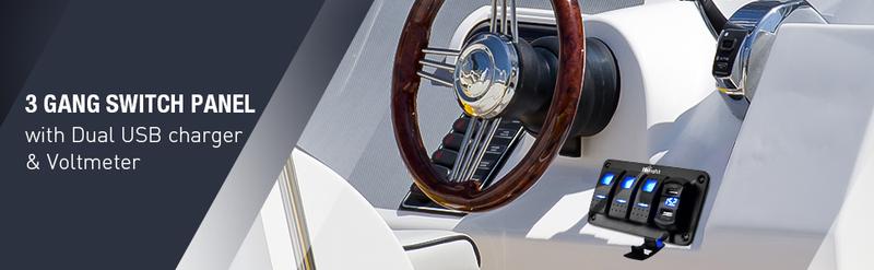 Nilight 3Gang Aluminum 5Pin ON/Off Blue Rocker Switch Panel w/ 4.8 Amp Dual USB Charger Voltmeter