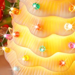 Table Top Christmas Tree, Hand Painted Resin Christmas Tree with Lights, Pre-lit Xmas Tree Decor Lighted Tabletop Decoration with Multicolored LED Bulbs, Ceramic-Like Finish Ornaments Green