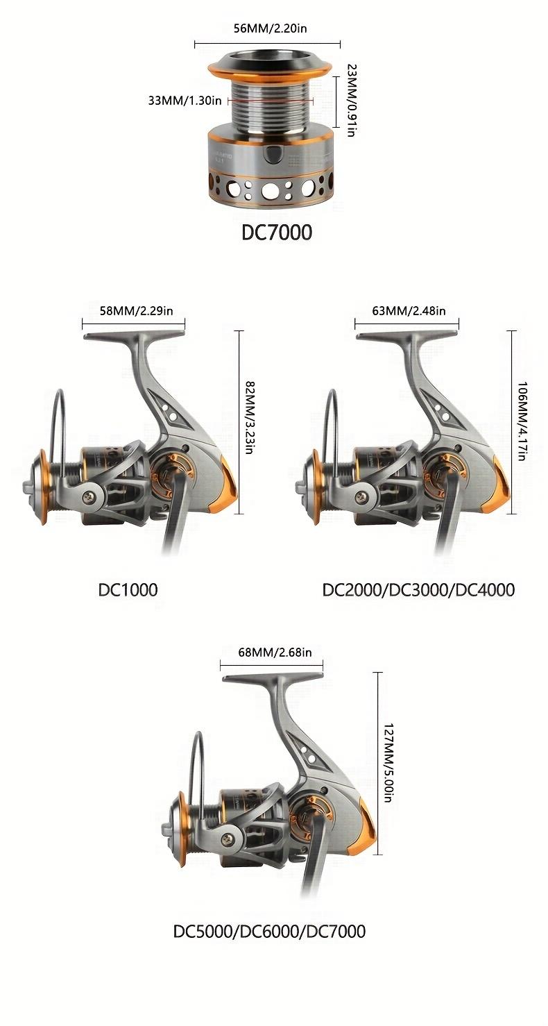 Spinning Fishing Reel Made of Aluminum Alloy with a Gear Ratio of 5.2:1, Suitable for DC 1000-7000 Series, Featuring a Maximum Drag of 26LB, Designed for Both Freshwater And Saltwater Use