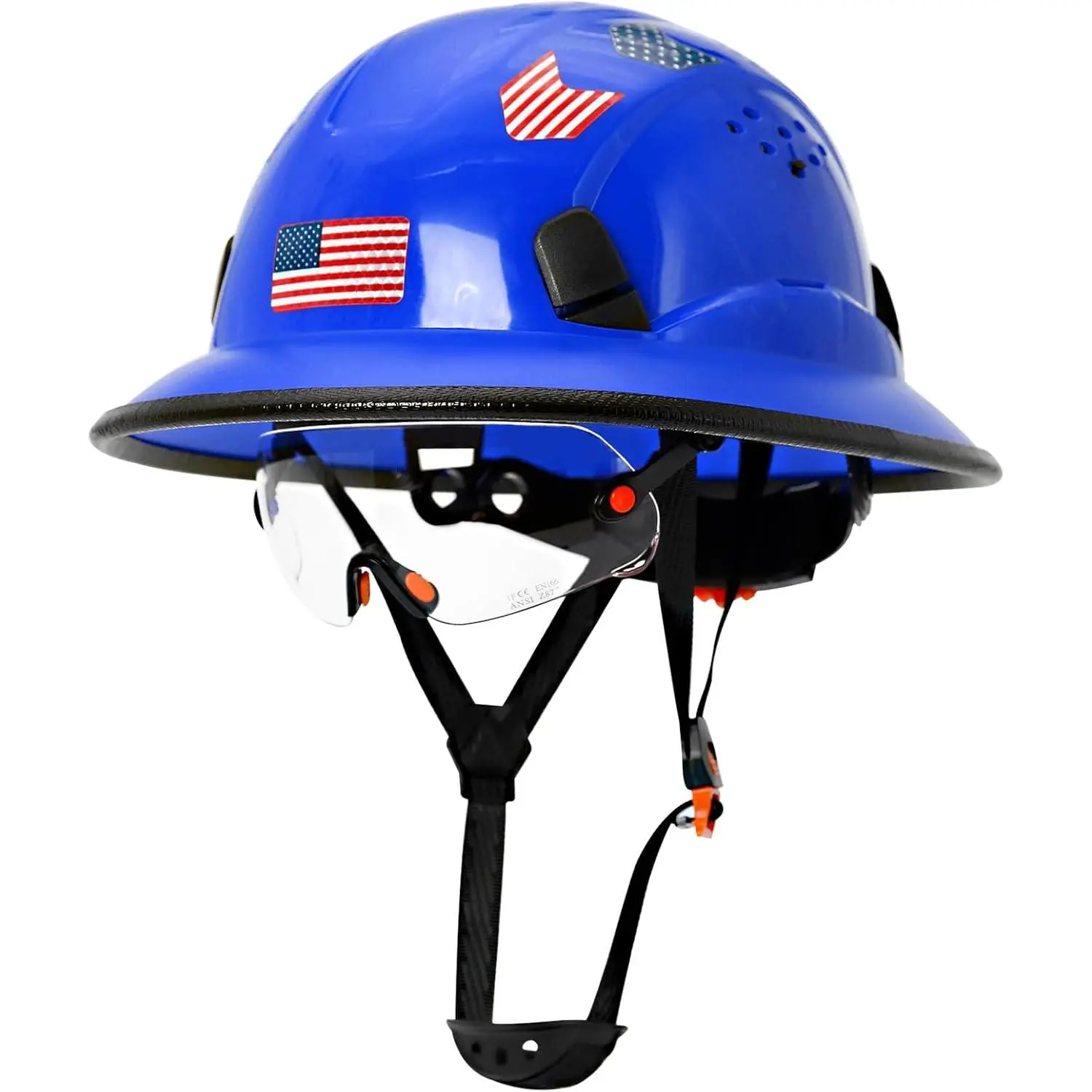 Full Brim Hard Hat with Clear Visor, Vented Construction Helmet, Adjustable Ratchet Suspension, Chin Strap, Reflective Stripe, Wide Brim for Outdoor Work Site
