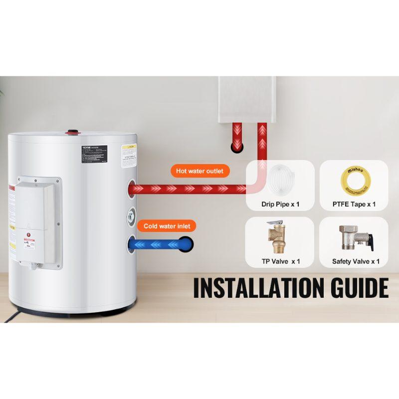 VEVOR Electric Water Heater, 10 Gallon Tank Instant Hot Water Heater, 1.6Kw Tankless Water Heater w/ LED Display, Knob Control, IPX4 Waterproof Side Connection On Demand Heaters for Shower, Bath