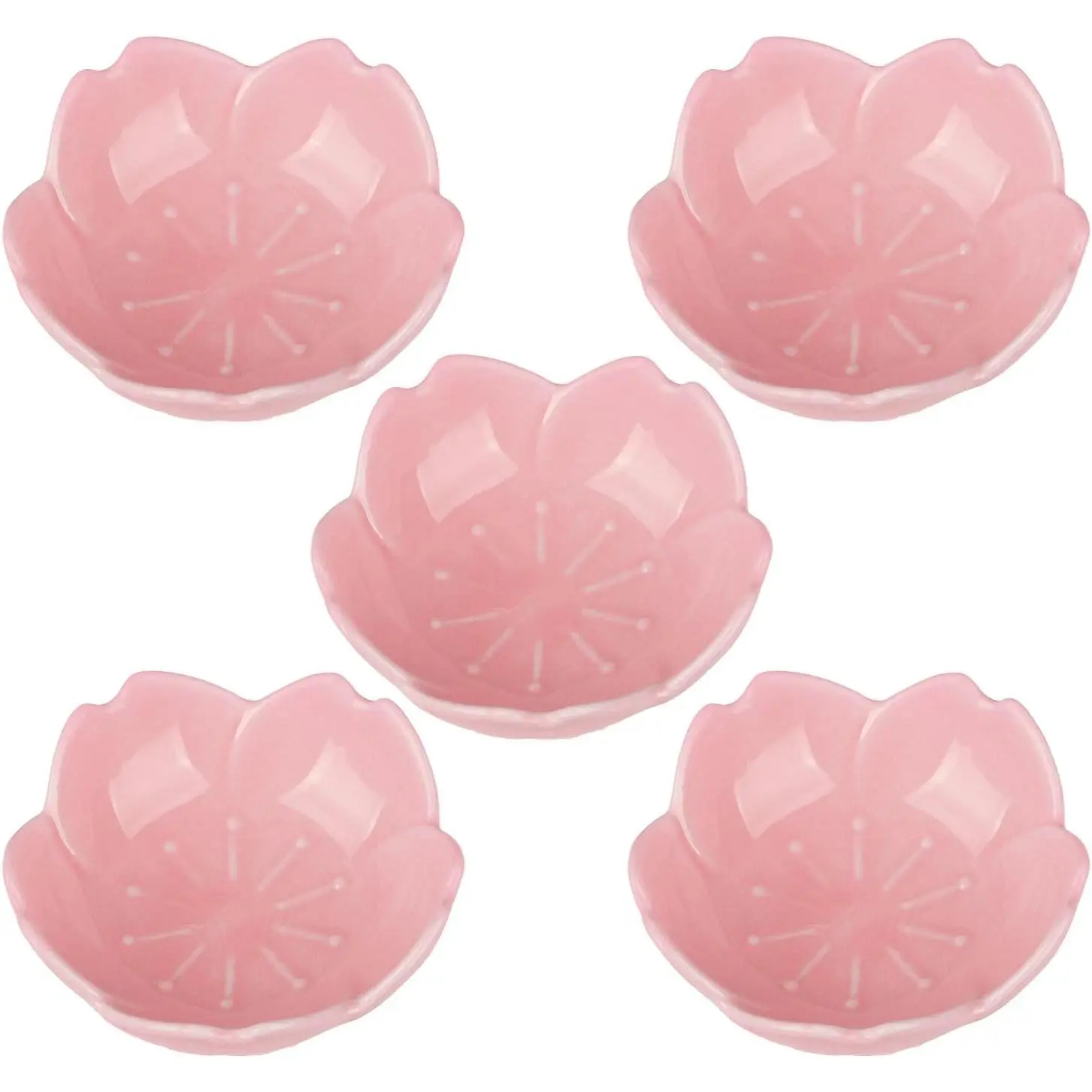 Cherry Blossom Dish Set, Cute  Ceramic Plates, Sauce/Seasoning Dish, Sushi Dishes, Soy Dipping Bowl, Dessert, Appetizer Plates, Serving Dish for Kitchen  – Set of 5