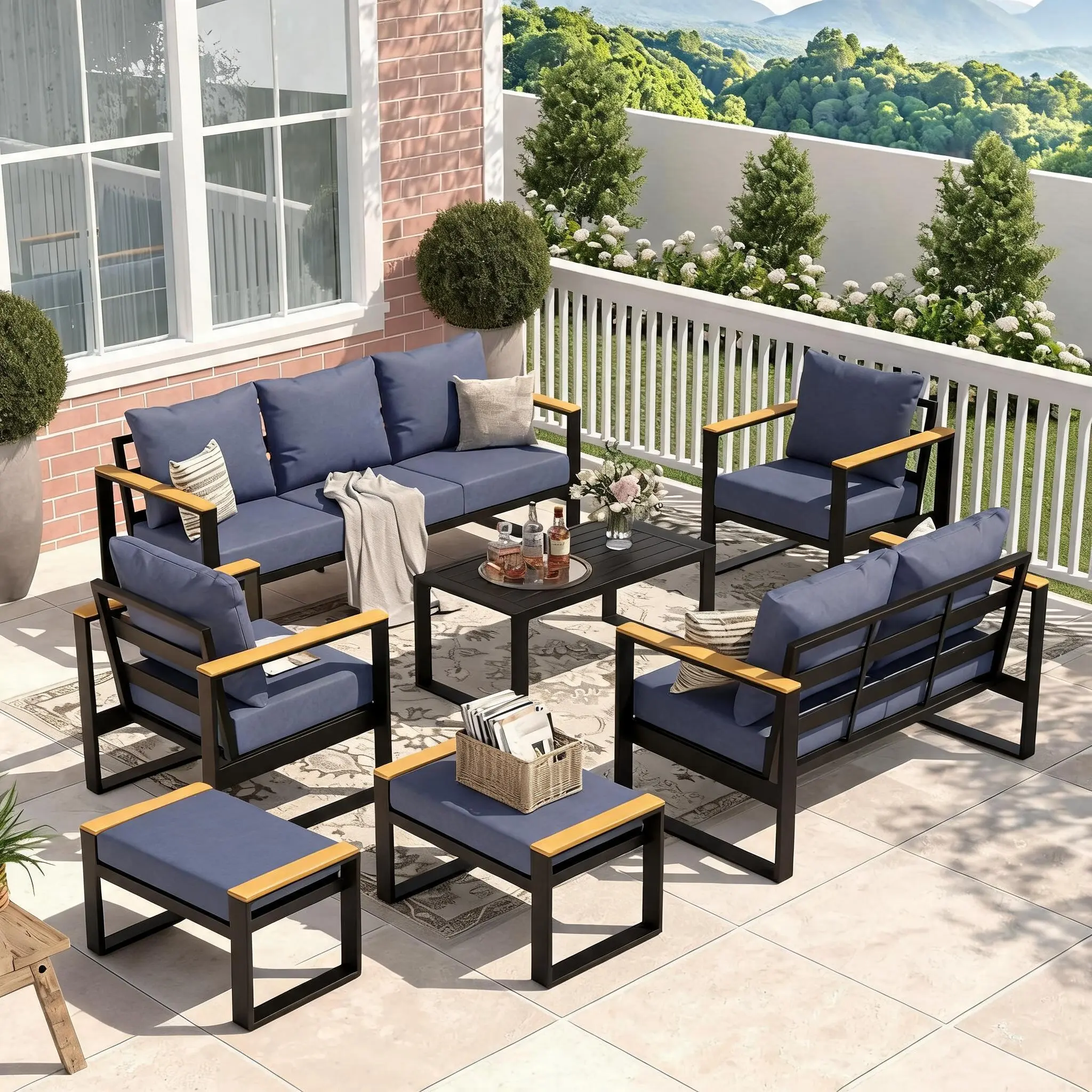 7-Piece Outdoor Patio Furniture Set, Modular Aluminum Sectional Sofa with Coffee Table, All-Weather Conversation Set with Thick Cushions for Backyard, Garden, Poolside