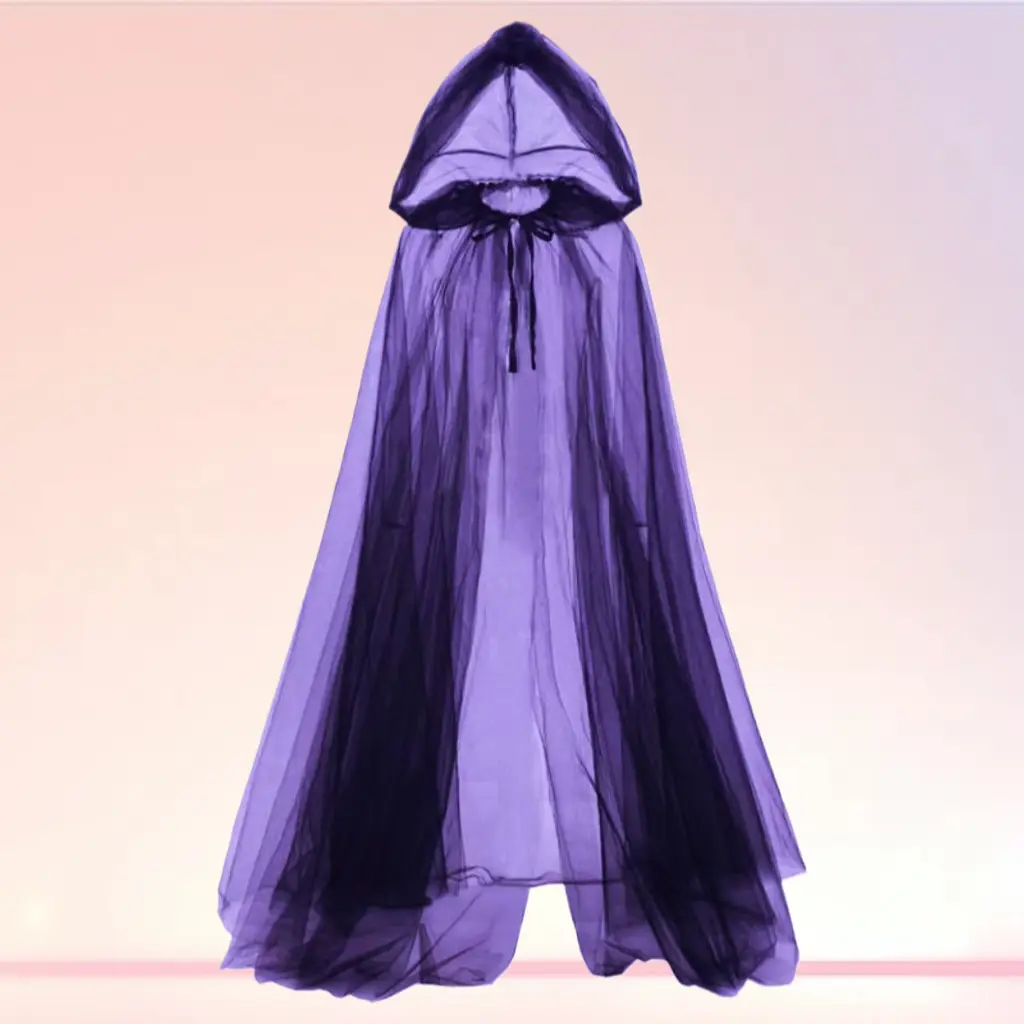 Long Dark Style Hooded Tulle Cloak Unisex Cool Witch Cape For Halloween Character Cosplay Shows