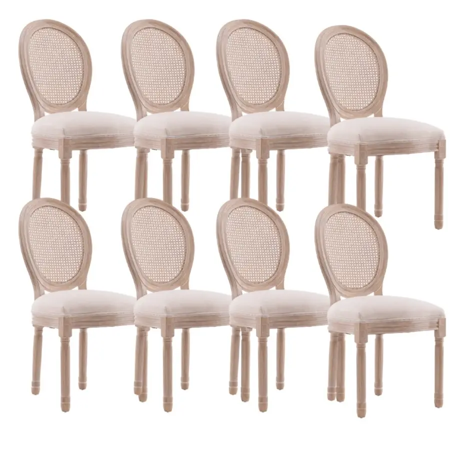 Multiple Occasions Farmhouse Upholstered Antique Painting Linen Dining Chairs, Retro Dining Chairs With Solid Wood Frame And Legs, Armless Chairs With Round Back, Parson Chairs(Gray, Set Of 8)