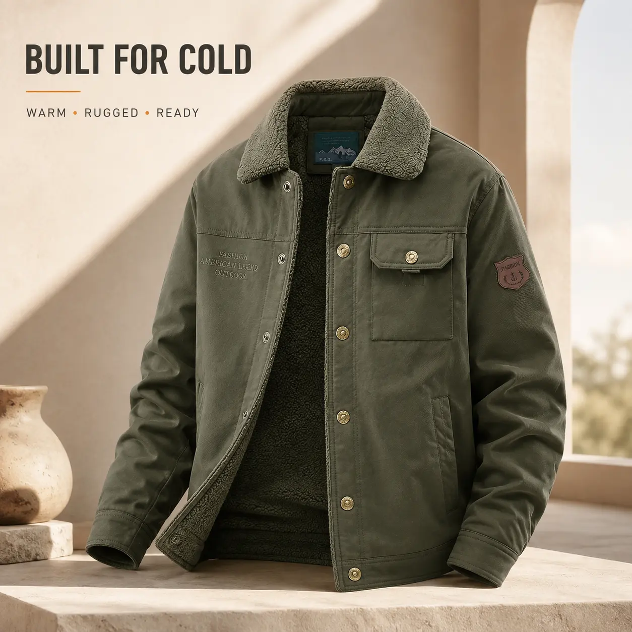 Men's Sherpa Lined Trucker Jacket, Fleece Collar Heavy Duty Winter Work Coat