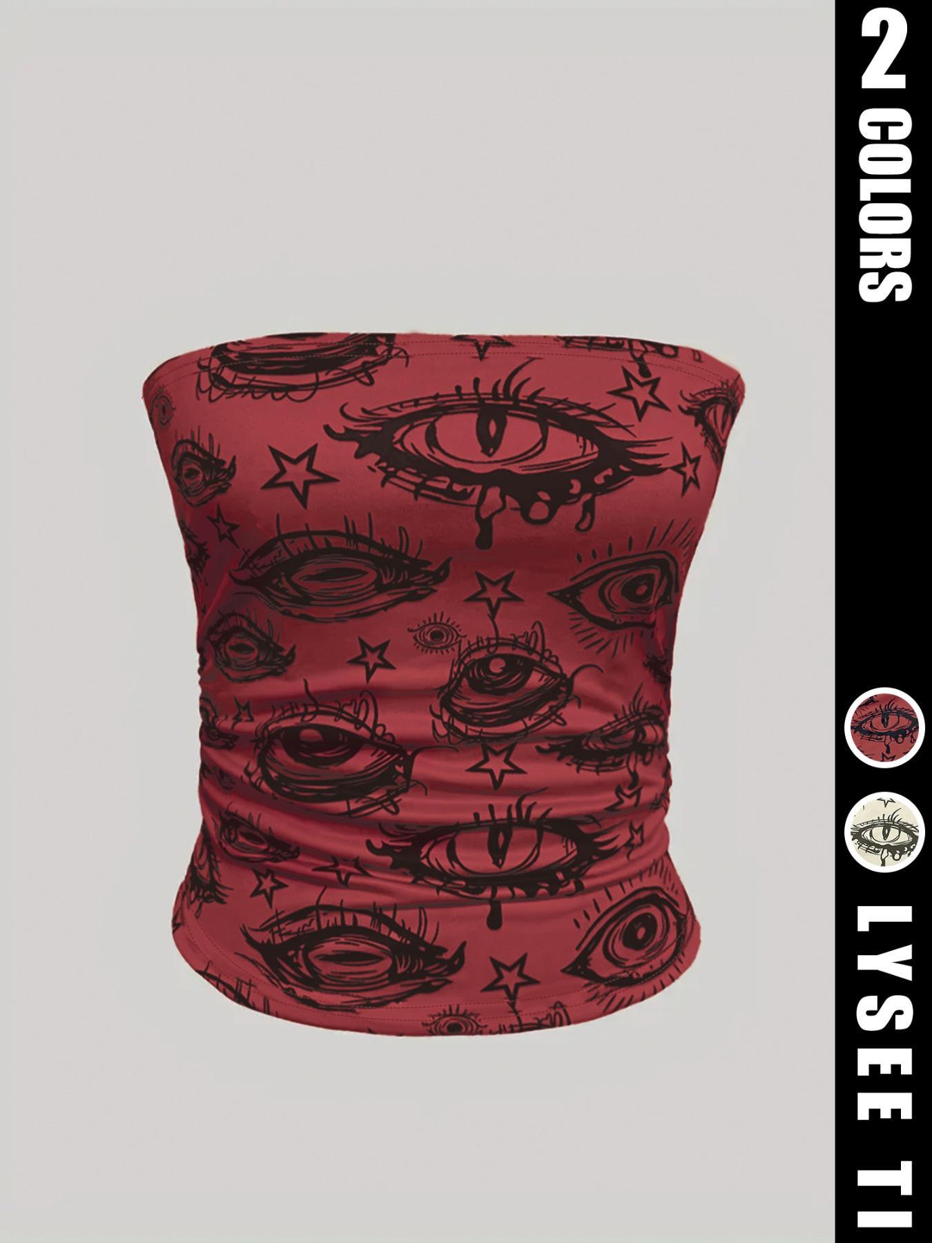 Women's Eye Print Tube Top, Fashion Casual Strapless Top for Daily Outdoor Wear, Ladies Clothes for Summer
