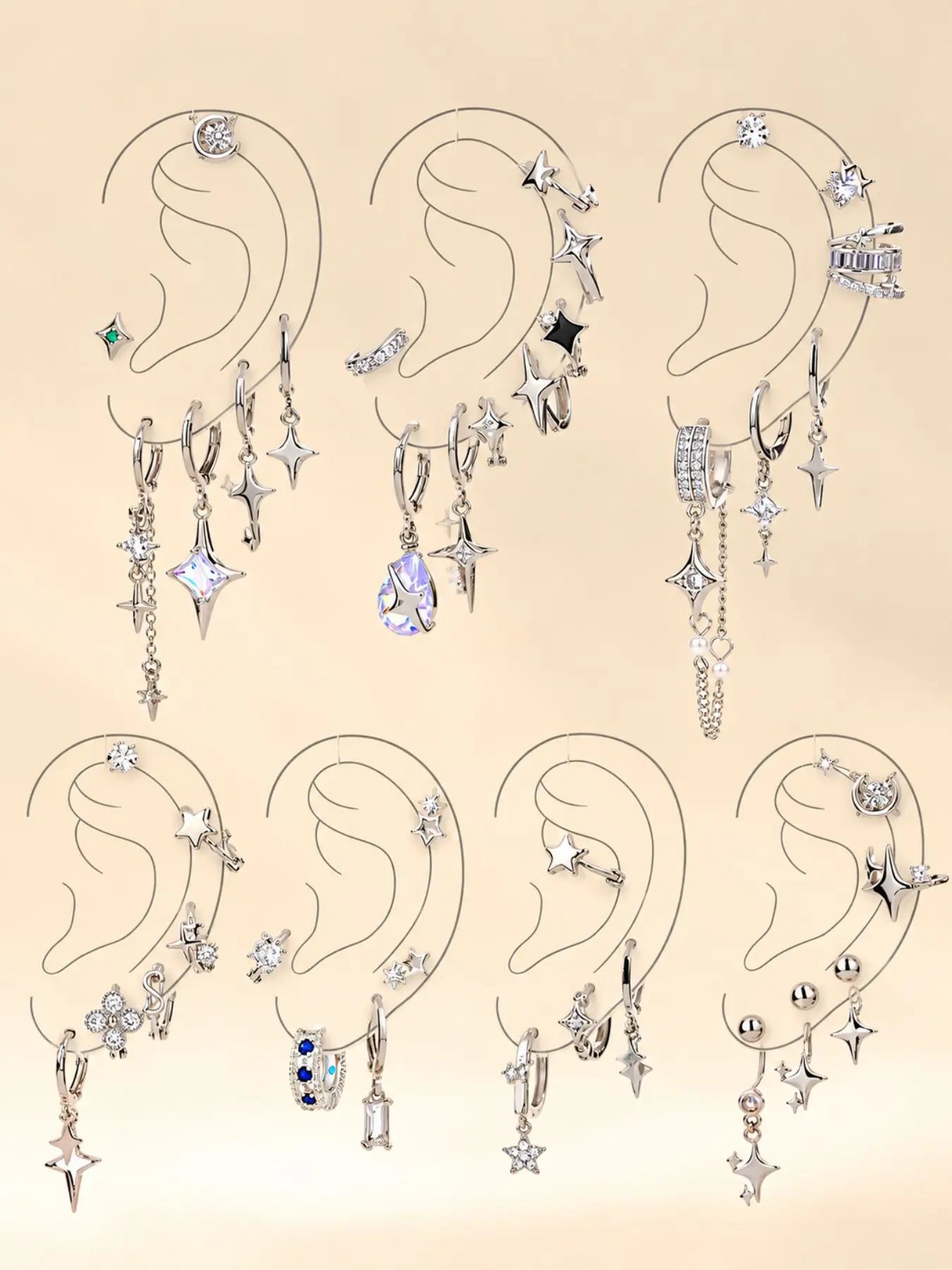 Star & Moon Design Earrings, Fashionable Long Tassel Earrings for Women & Girls, Trendy All-match & Exquisite Jewelry for Birthday Gift, Statement Earrings, Stackable Earrings, Earring Set, Earring Stacks