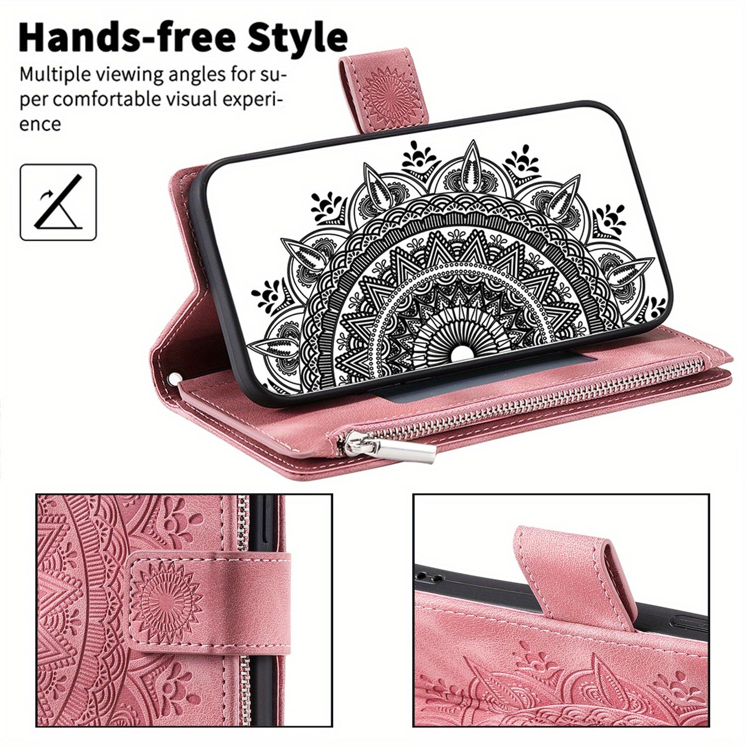 Pu Synthetic Leather Case for Various Iphone Models, Including 17, Air, 16e, 16, 15, 14, 13, 12 Mini, 11 Pro, X, Xs Max, Xr, 8, 7 Plus, Se, 5g From 2023 and 2020, Embossed Flower Design, Wallet with Card Holder