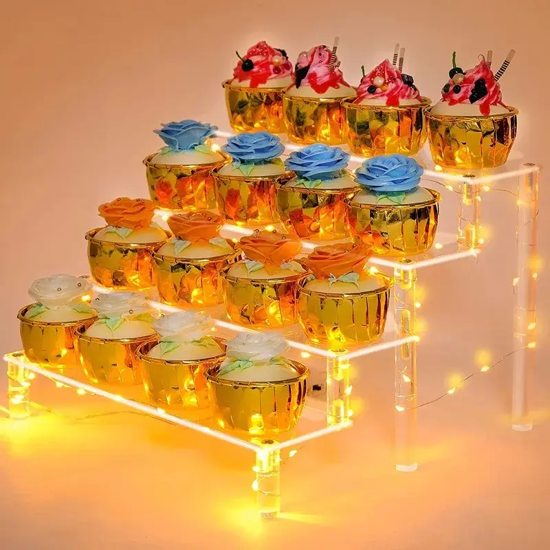 1-4 Tier Transparent Acrylic Figurine Show Stand, Collectible Display Riser Shelf for Figurines, Blind Boxes, Cupcakes, Perfumes, Wedding Event Table Decor & Desktop Organizer, Minimalist