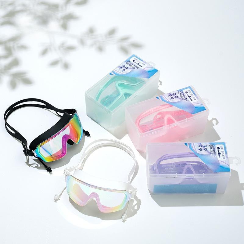 Large frame swimming goggles gradient electroplating silicone adult unisex HD waterproof and anti-fog professional swimming goggles