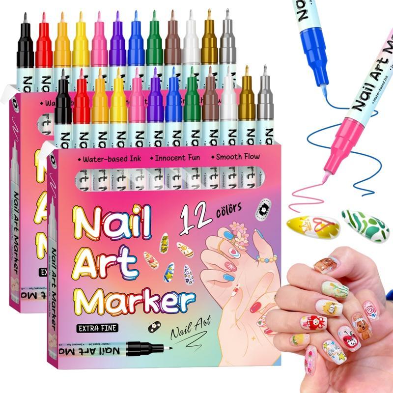 【Valentine's Day】12 Color 3D Nail Art Pens Set 0.5MM Precision Tips for Detailed Dotting & Painting DIY Manicure Tools Non-Toxic Materials for Safe Nail Art
