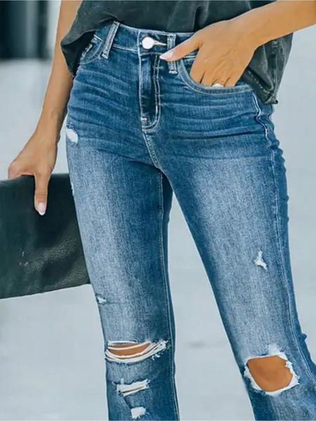 Women's New Style Ripped Denim Jeans, Flare Washed Fabric, Slim Fit & Stretchy Comfortable Design, All Season Women's Clothing