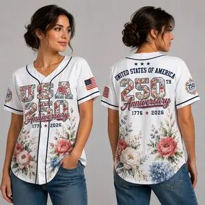 Delivered after July 4th-Unisex Floral USA 250th Anniversary Baseball Jersey, Wildflower Independence Day Tee, Patriotic Gifts