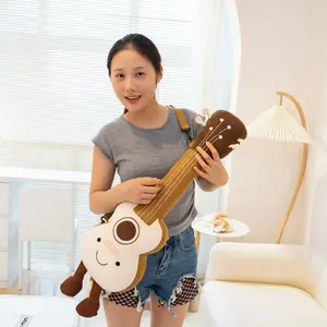 65cm Smiling Guitar Plush Toy Stuffed Humanoid Musical Instrument Plushie with Legs Small Decor for Bag Gift