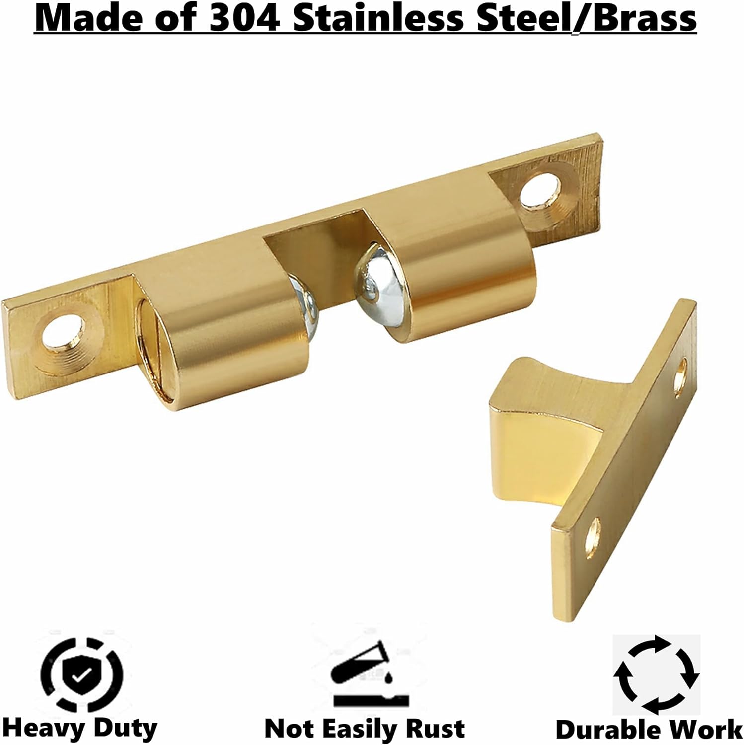 Double Ball Tension Roller Catch Latch for Cabinet, Closet & Furniture Doors,67mm Solid Brass Adjustable Door Catches Hardware,Pack of 4