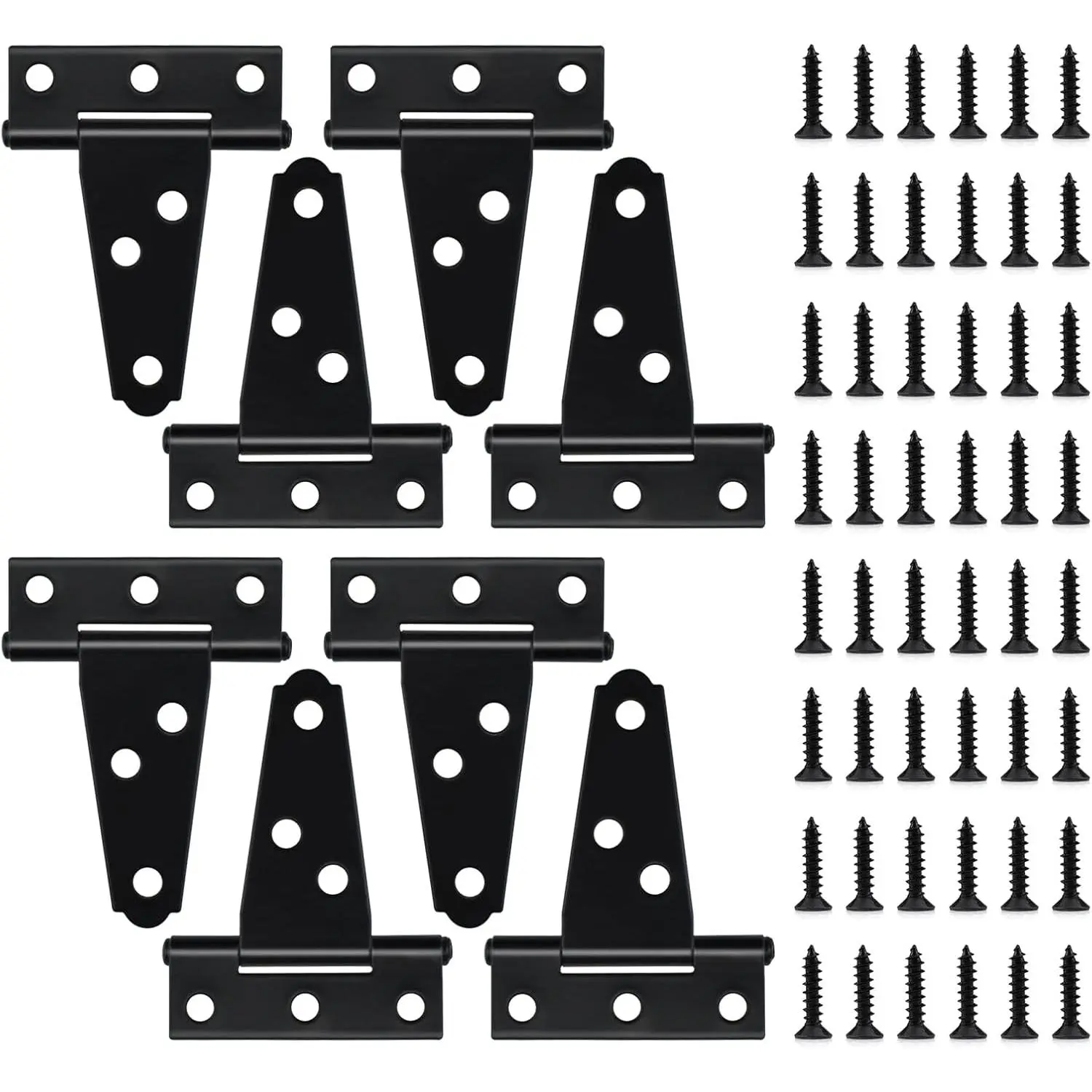 8 count T Strap Gate Hinges, Heavy Duty 2 inch Barn Door Hinges, Black Tee Shed Hinge with Mounting Screws for Barn Door, Shed or Wooden Fences