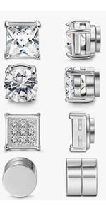 Jstyle 2 Pairs Stainless Steel Stylish Non-Piercing Magnetic Stud Earrings Hypoallergenic CZ Men and Women 5-8MM Sizes