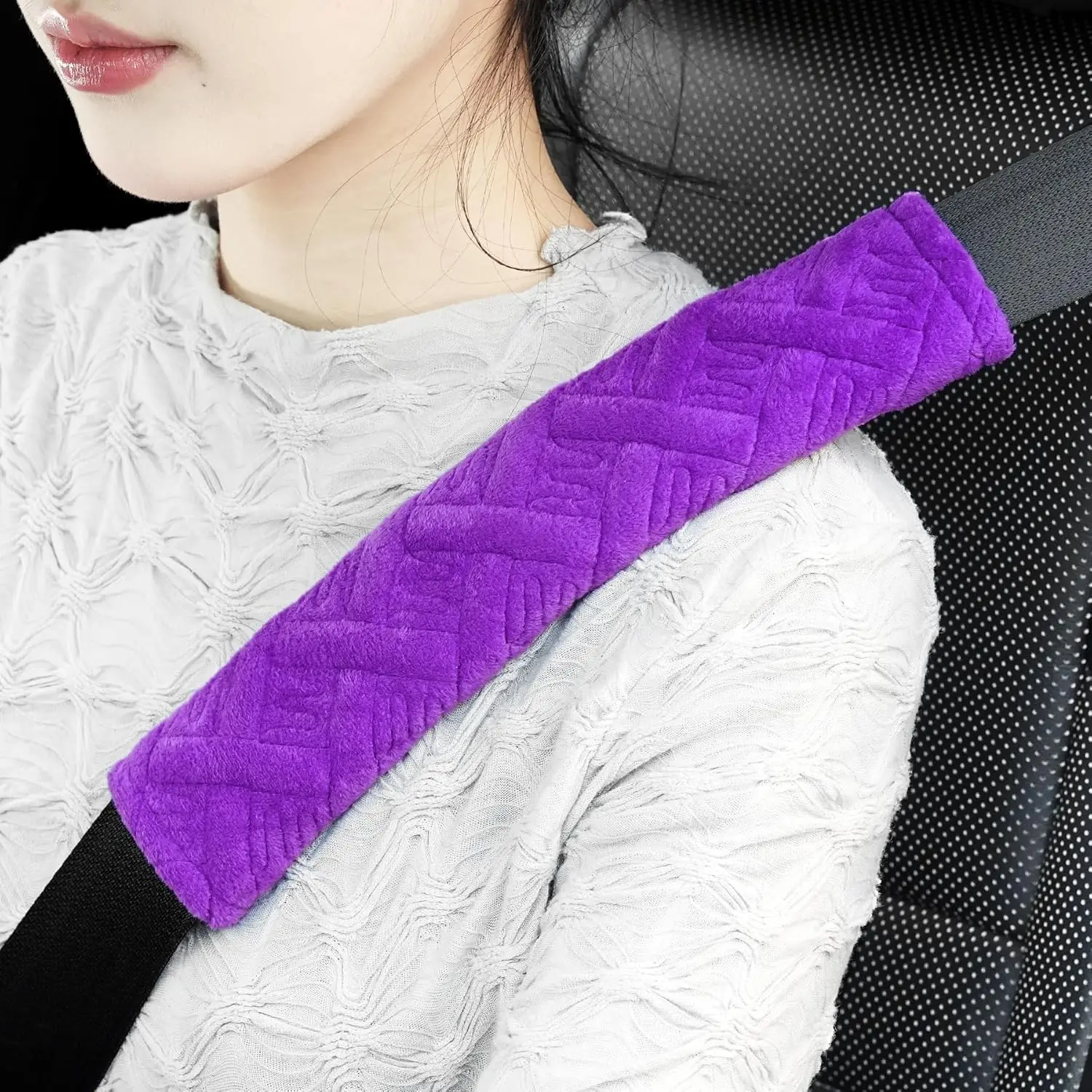 Unisex 2-Pack Soft Foam Polyester Car Seat Belt Pads - 11 inches Long, 2.4 inches Wide, Velcro Vehicle Accessories for Car, Backpacks, Airplane, Laptop Bags, Vehicle Straps