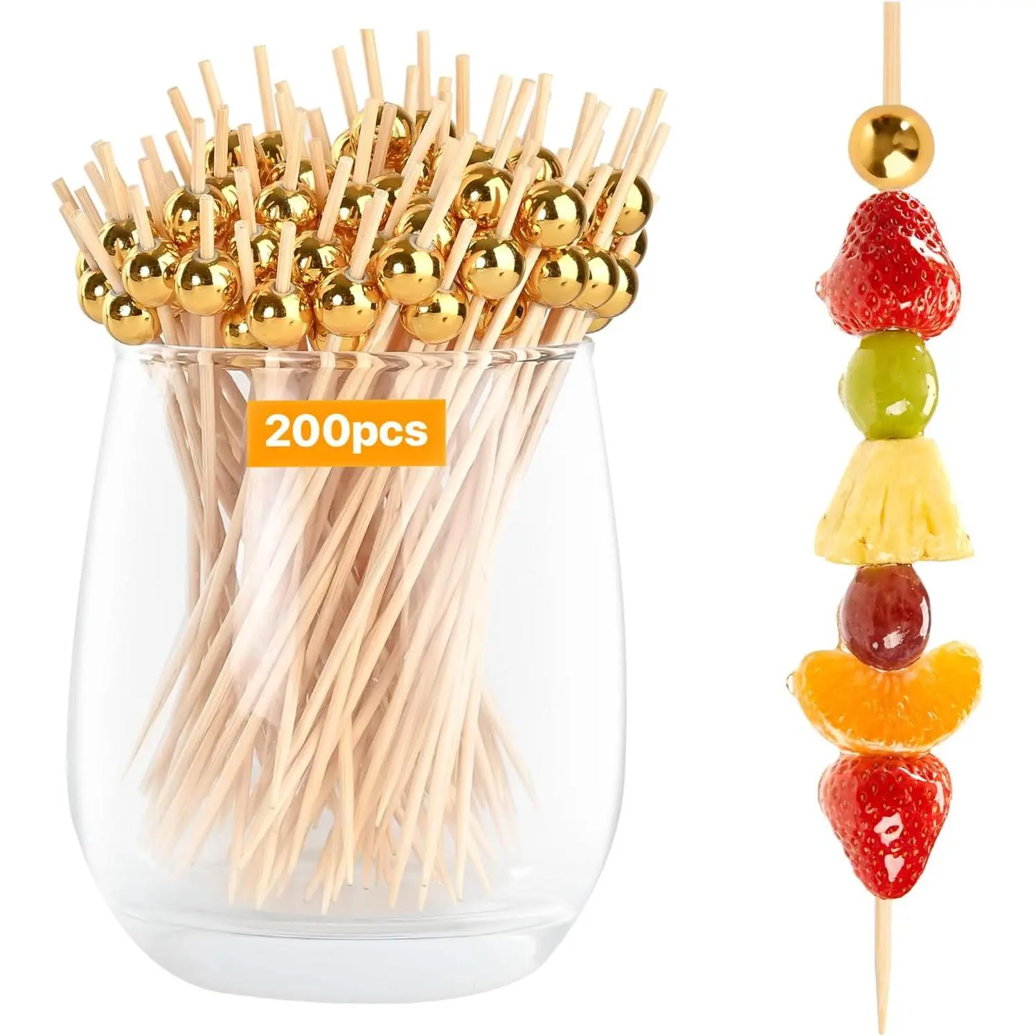 200 count Appetizer Skewers, Pick for Drink,Decorative Toothpick Stick | 4.7 Inch    Picks, Ideal for Charcuterie Boards, Fruit, Sandwiches, Bar Garnish, Wedding Party  Decoration