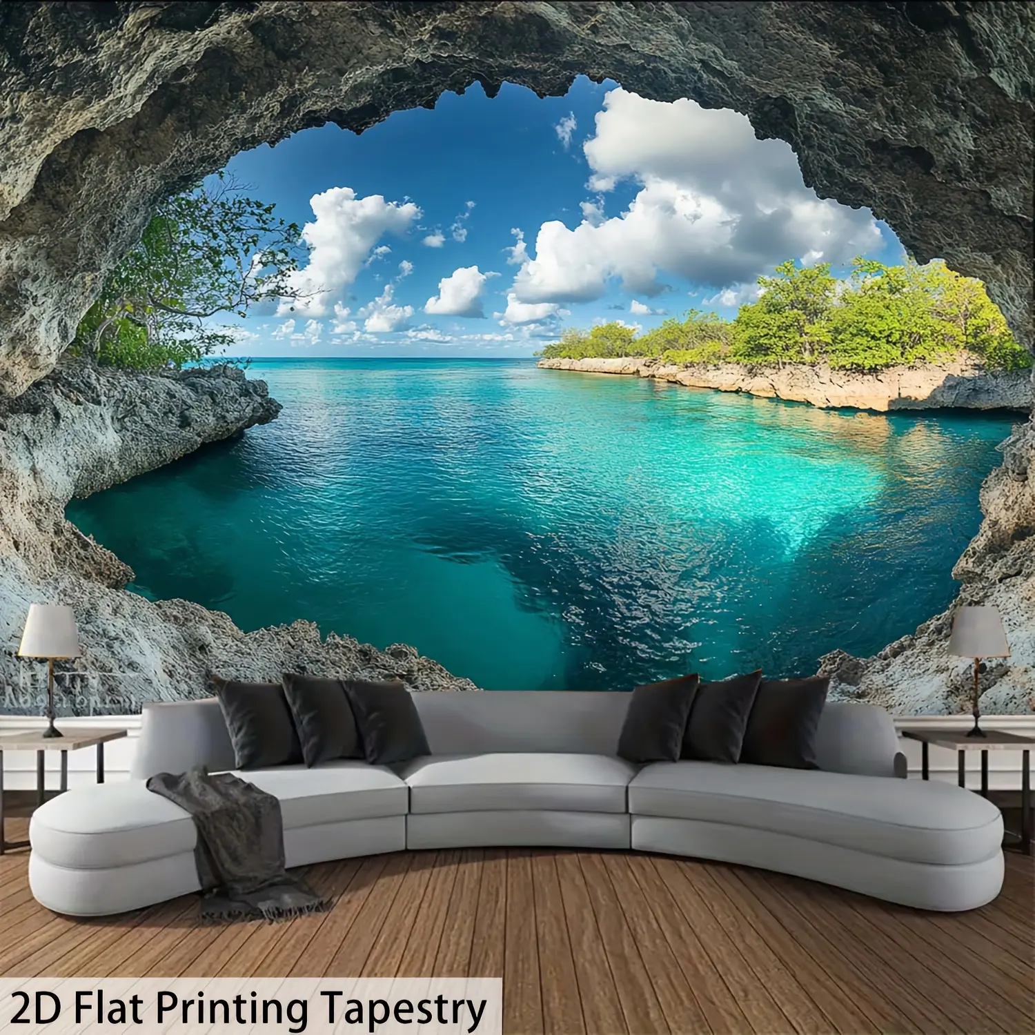 [2D flat printing] 1 piece [QD_VIVIOS] oversized beach canvas, polyester textile background cloth, suitable for living rooms, indoor sea view sky art decoration brushed cloth, no electricity required - tc