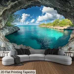 [2D flat printing] 1 piece [QD_VIVIOS] oversized beach canvas, polyester textile background cloth, suitable for living rooms, indoor sea view sky art decoration brushed cloth, no electricity required - tc