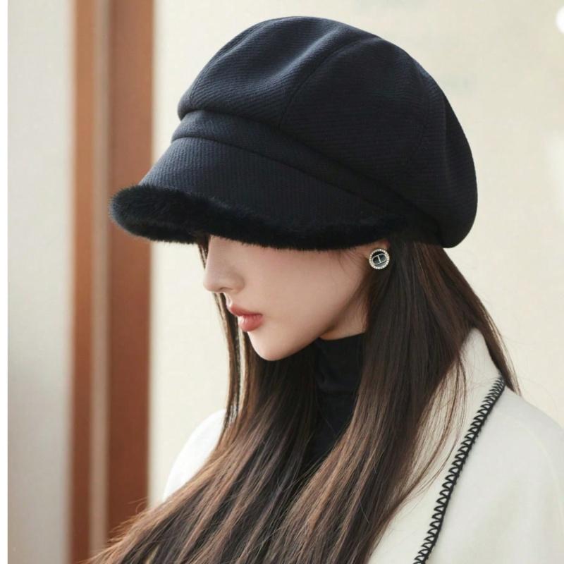 Women'S Elegant Korean Beret Hat - Non-Stretchy Structured Fit, Lightweight Warm Winter Cap for Everyday & Formal Outfits - Chic Cold Weather Accessory for Women, Cute Hats, Seasonal Fashion, Classic Design, Durable Construction, Stylish Headwear, Fashion