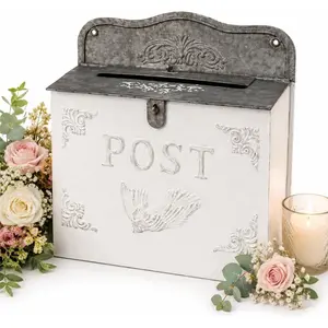 Vintage Style Wedding Card Box – Nostalgic Farmhouse Keepsake Holder for Cards, Wishes & Treasured Moments (White Horizontal)