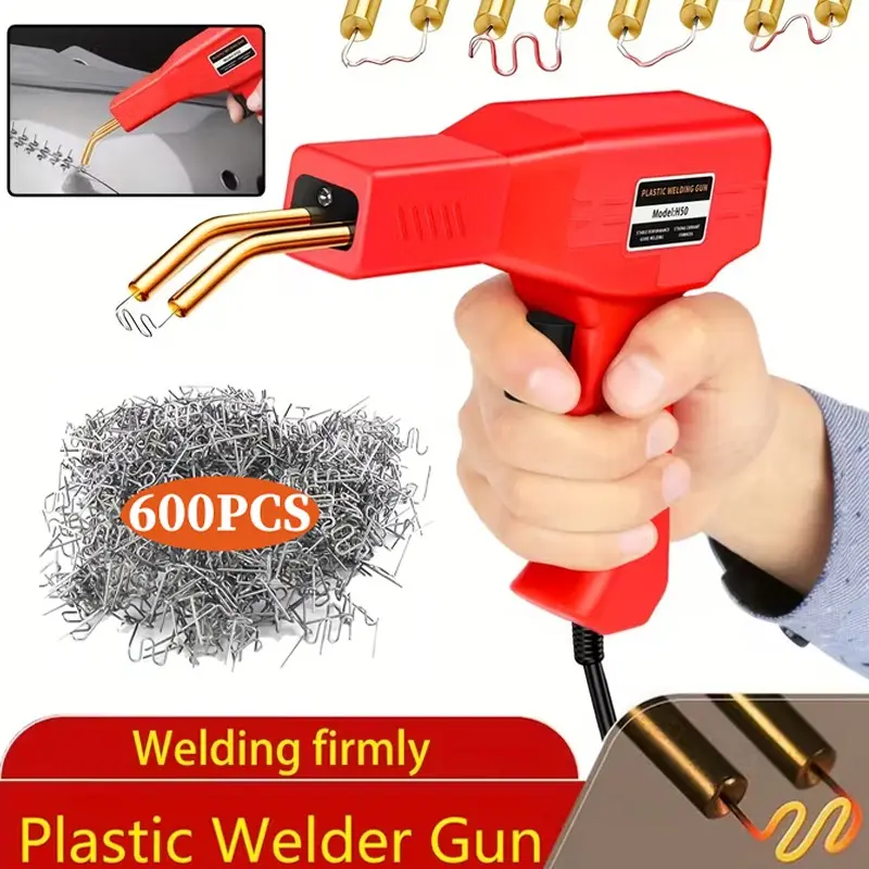 Car Plastic Welding Repair Kit, 600 Weld Pins, Handheld Plastic Welder, Compact Portable Design, Ideal for Car, Home, Workshop Use