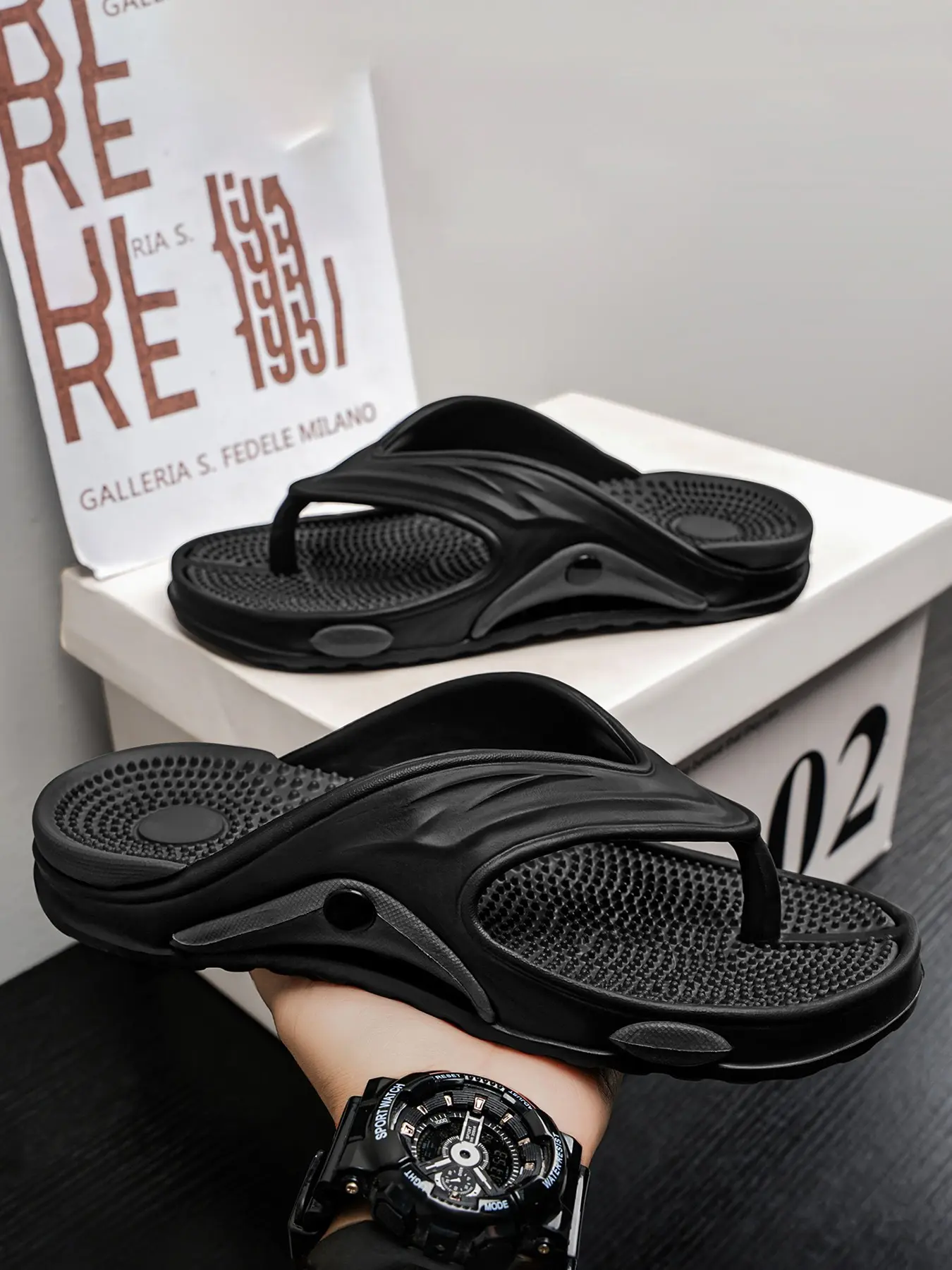 Men's Massage Flip-Flops, Non-Slip Breathable Eva Sole, Colorblock, Casual Summer Sandals for Home Bath Outdoor Beach
