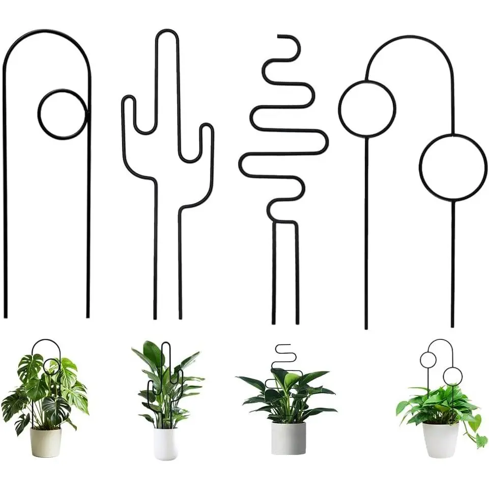 Black Small  Trellis for Climbing  Indoor, 13.8 Inch Trellis | Metal vine and ivy  supports with different patterns for potted , houseplants and garden pots