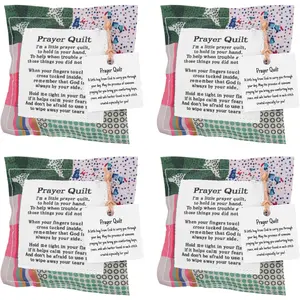4 Pieces Mini Prayer Quilt with Cross Inside Pocket Handmade Scripture Prayer Cloths for Religious Pastor Church Christmas Appreciation Gifts