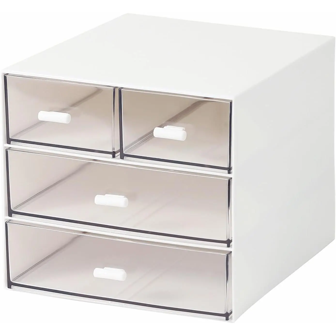 Makeup Organizer with 4 Drawers, Desk Organizer,  Storage Box for  polish, Lipstick, Brushes, , Skincare, Bathroom Organization Boxes - White
