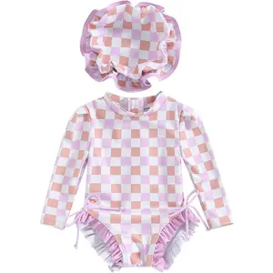 Toddler Baby Girl One Piece Swimsuit Long Sleeve Rash Guard Swimwear Summer Bathing Suit