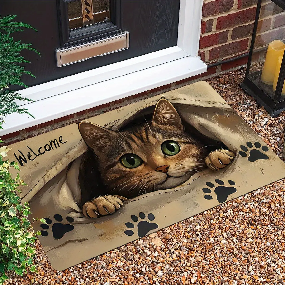 1 welcome cat mat, lightweight rectangular area floor mat for entrances, porches, gardens, laundry - perfect for Christmas, Easter, Thanksgiving and graduations