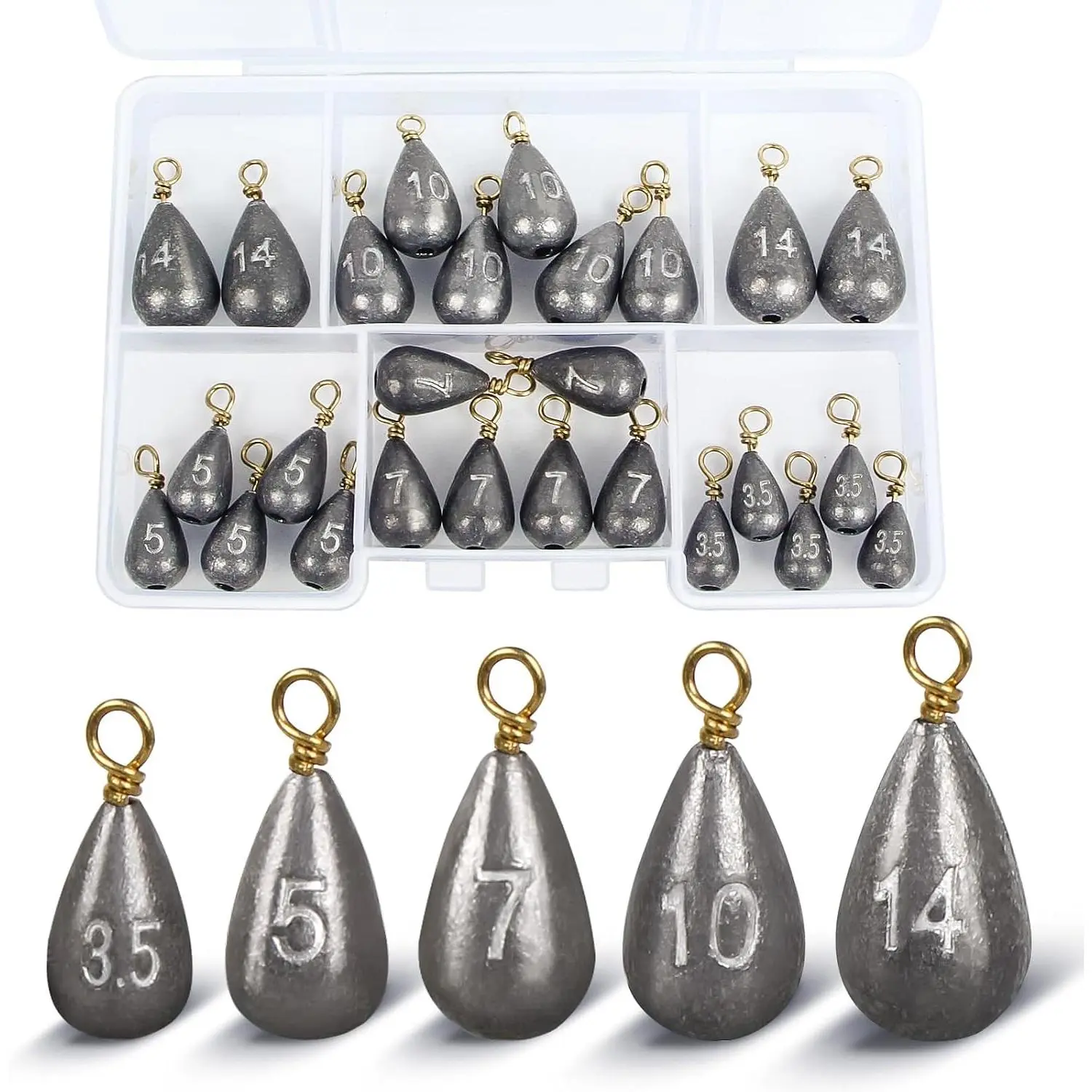 26 count Fishing Weights Sinkers Kit, Drop Shot Weights, Lead Fishing Weights for Saltwater Freshwater, Catfish Weights, Fishing Sinkers and Weights