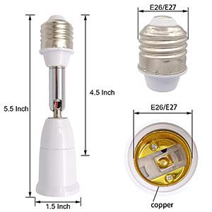 E26/E27 Light Socket Extender  2pack, 4.5 Inch Extension Socket Extender Adapter, Adjustable Vertical 180°Horizontal 360°, Flexible Medium Light Bulb Socket Converter