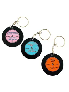 3-Piece Customizable Vintage Vinyl Record Keychain, Acrylic Material, Personalized Text, Perfect Gift for Music Lovers