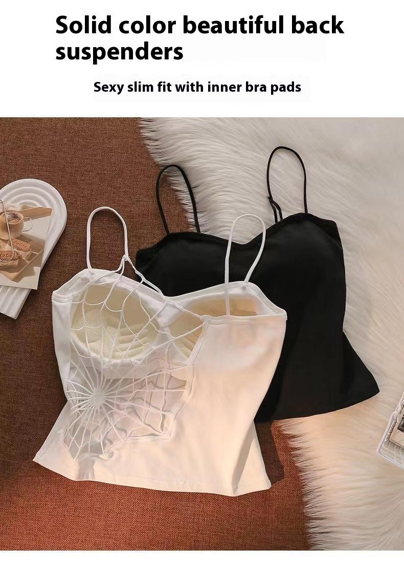White Camisole Vest for Women Summer Inner Wear with Chest Pad Spider Web Beautiful Back Bra Integrated Sweet Spicy Girl TubeWomenswear Tops Workout Tops Spaghetti Strap Basic Workout Sets Women Sports Bra Casual Minimalist Short Sleeveless