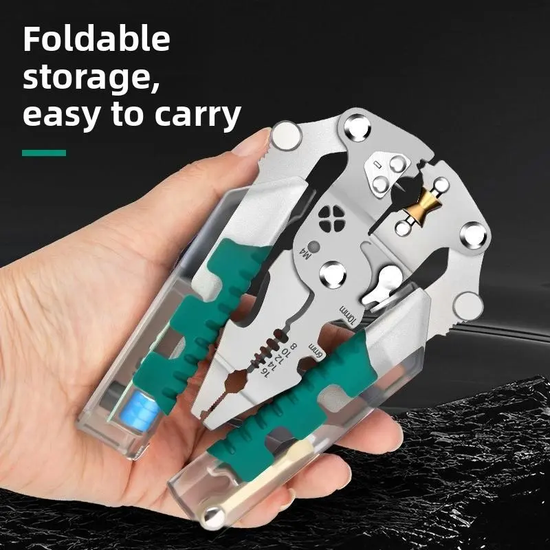 With measuring wire splitting, winding, crimping pliers, folding electrical pliers, multi-functional wire stripping pliers, special tools for electricians