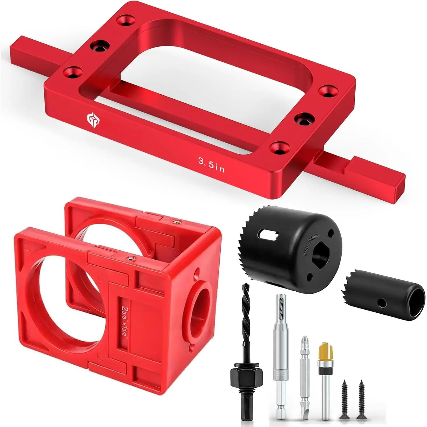 3-1/2" Fixed Size Door Hinge Jig for Door and Jamb,  Alloy Door Hinge Template Kit for Router, Mortise Jig Fits 3.5" Length 1/4" R, 5/8" R and Square Corner Hinges (3.5 in with Door Lock Kit)