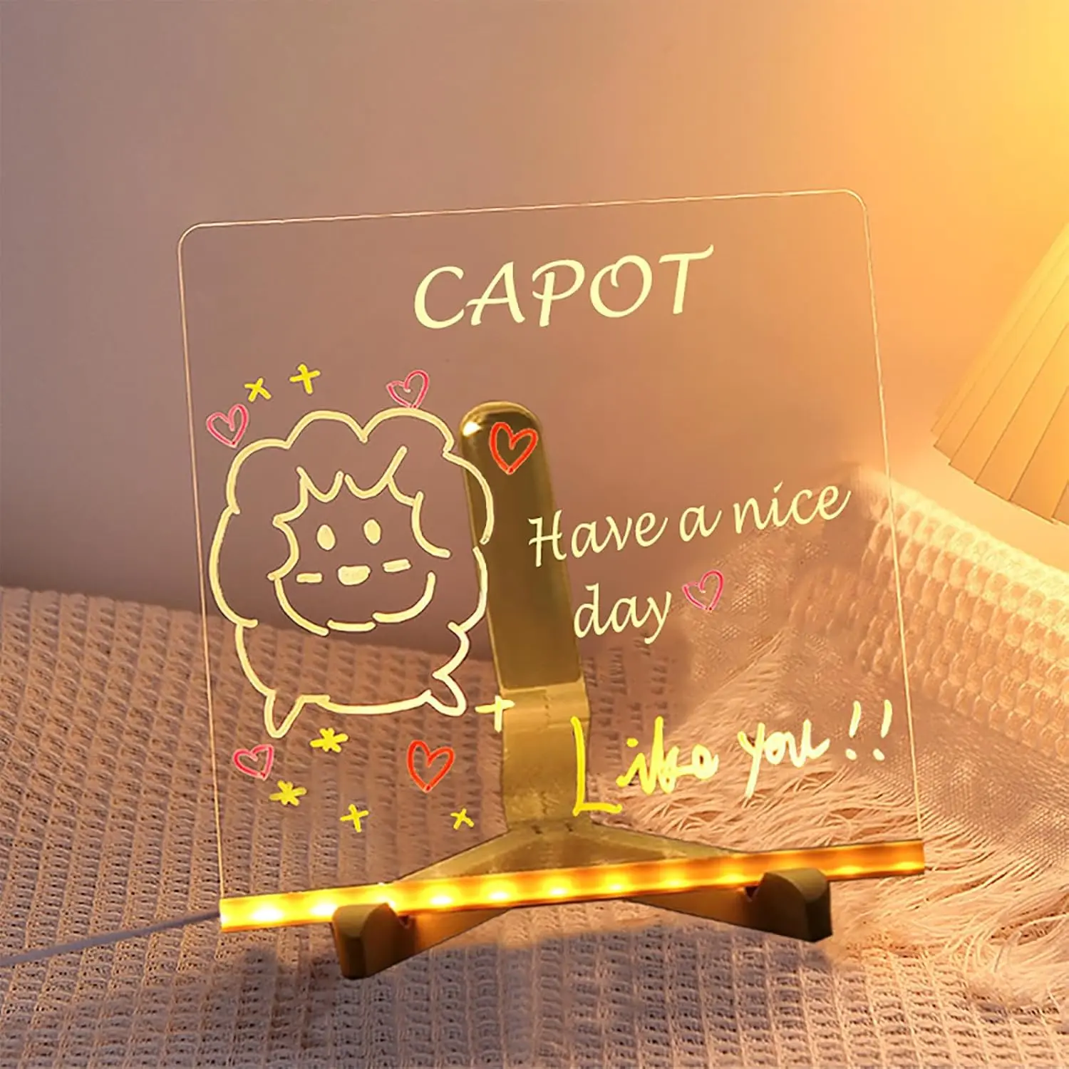 Acrylic Dry Erase Board with Light, Light up Dry Erase Board with Stand as a Glow Memo LED Letter Message Board led Note Board White Board with 7 Color Pen for Office School Home