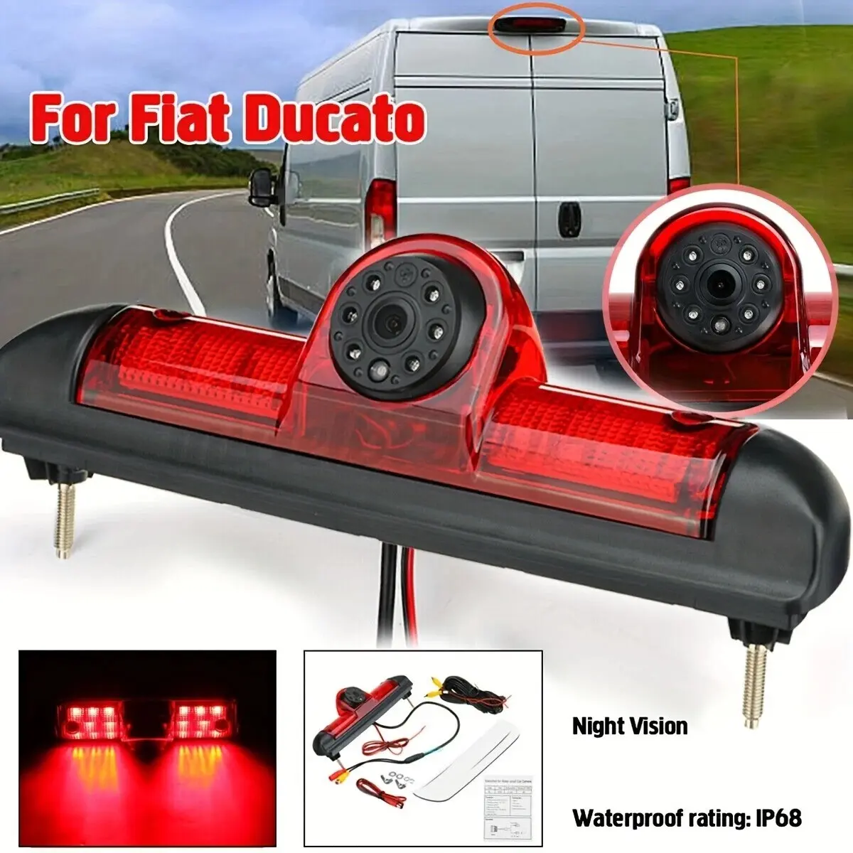 High Mount Brake Light Car Backup Camera for Fiat Ducato, Citroën Spacetourer, Peugeot Boxer/jeep, Rear View Parking Sensor
