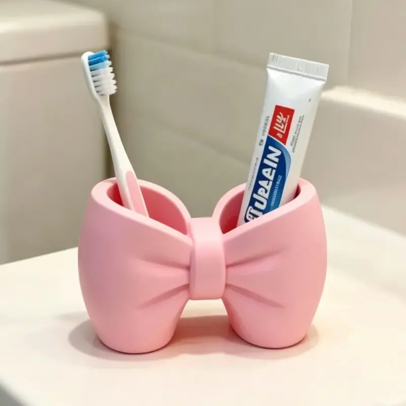 Bow Toothbrush Holder, Bathroom Sink Organizer, Toothbrush Holders for Bathrooms, Toothbrush and Toothpaste Rack, 3D-Printed Storage Stand, Decorative Bathroom Accessory, 1pc